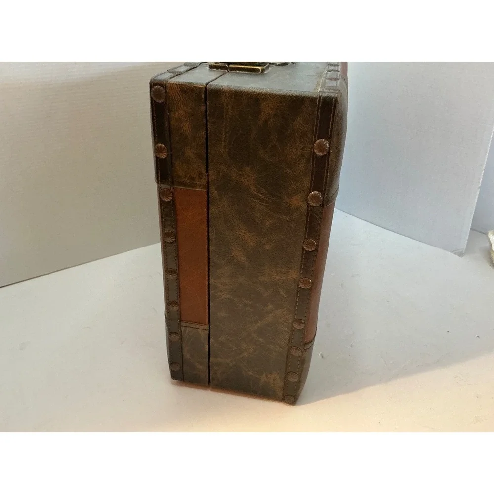 Vintage Style Cafe Storage Trunk Brown Faux Leather Patchwork Box Large